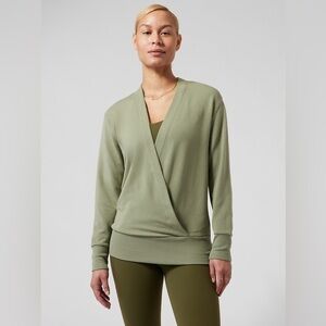 Athleta Purana V Neck Wrap Sweatshirt Eucalyptus Olive Green Size L